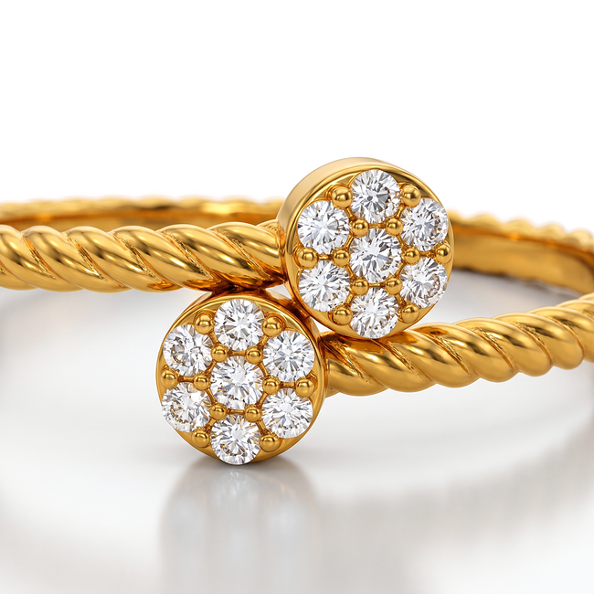 Roodgouden ring met dubbele bloem en zirkonia's