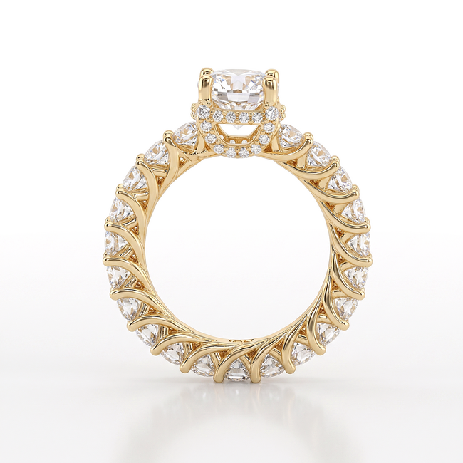 14k gouden solitair ring met zirkonia pavé