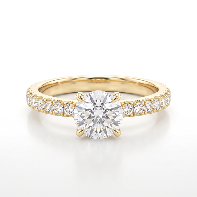 14k gouden solitair ring met zirkonia pavé