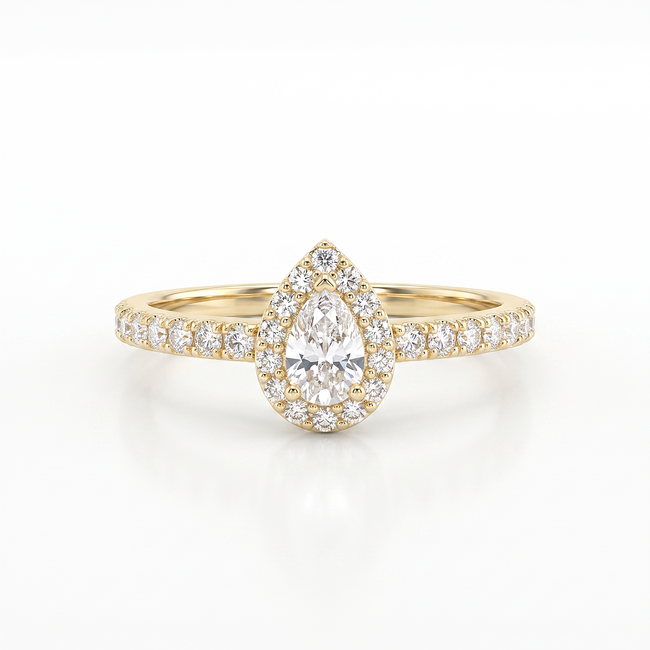 14k gouden ring met een druppelvormige zirkonia