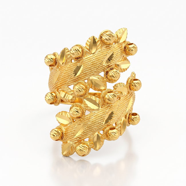 14k Opengewerkte gouden ring met bolletjes