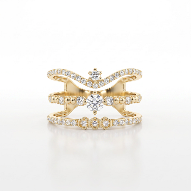 14k gouden ring met kroonvorm en zirkonia