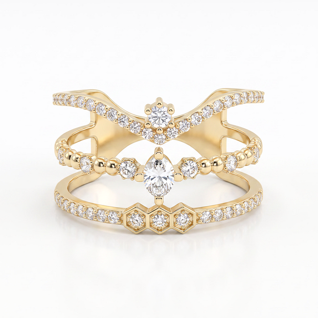 14k gouden ring met kroonvorm en zirkonia