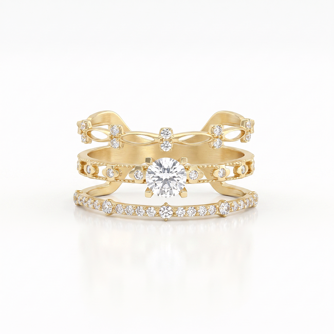 Gouden meerrijige ring met zirkonia