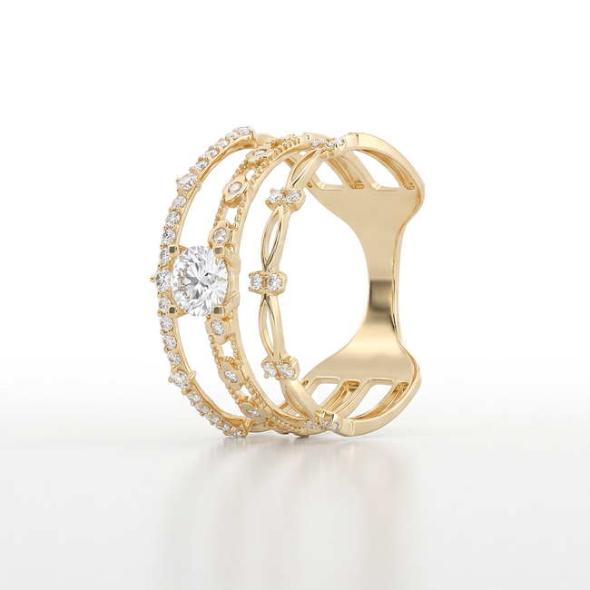 Gouden meerrijige ring met zirkonia