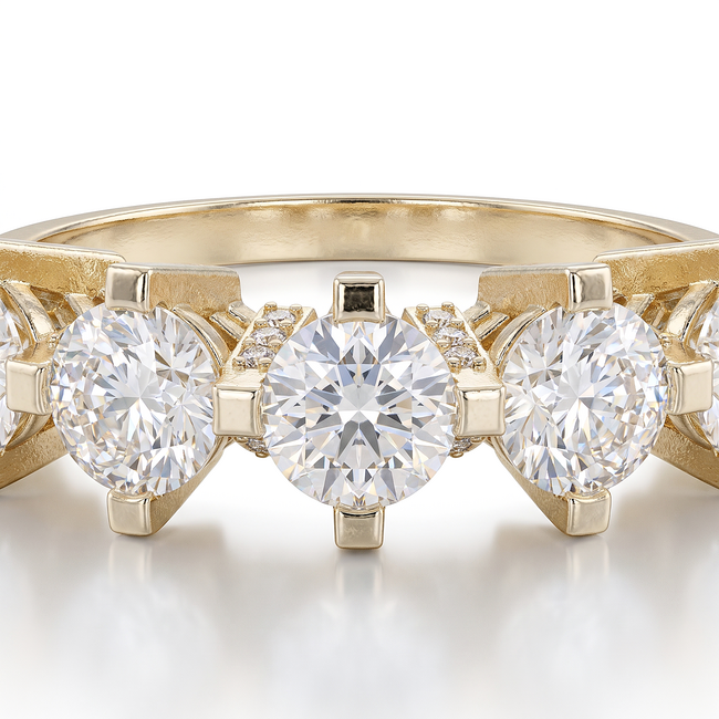 Geelgouden damesring met vijf Swarovski-stenen