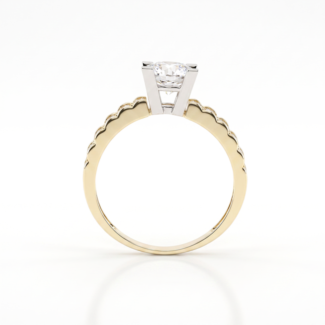 Gouden solitair ring met dubbele pavé band