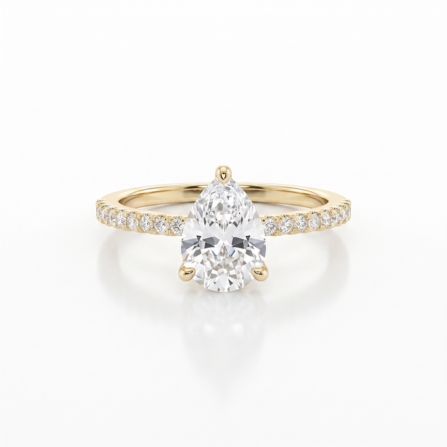 Gouden solitair ring met peervormige Swarovski