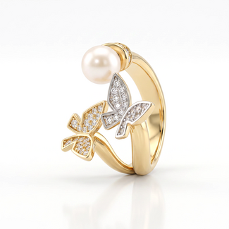 Vlinder Ring met Parel