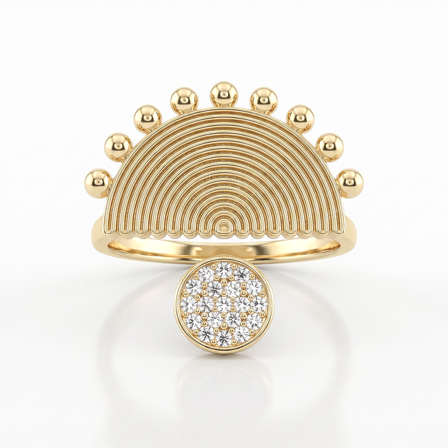 Gouden ring met zonvormig design en zirkonia