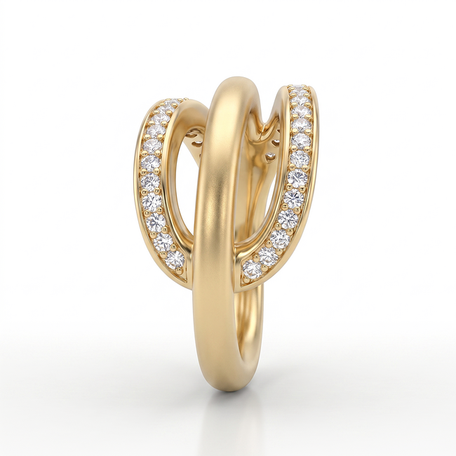 Gouden ring met golvend design en zirkonia