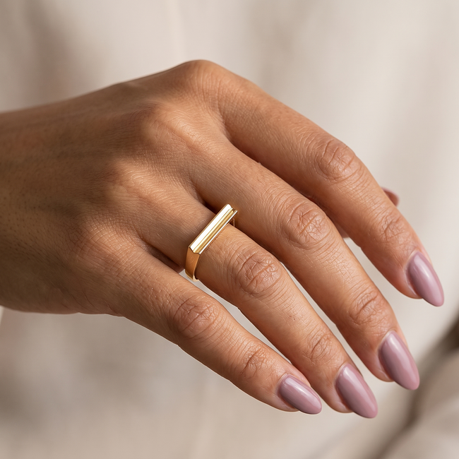 14k Geelgouden Design Ring met Rechte Vorm