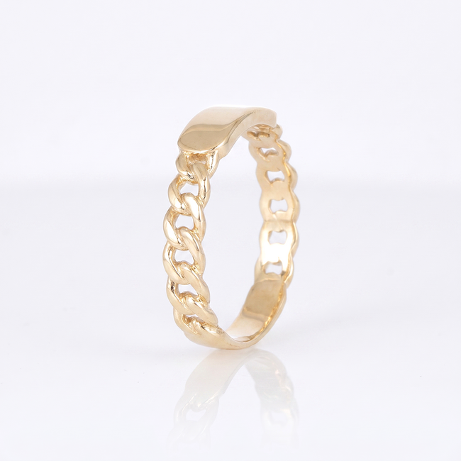 Stoere gouden Graveer Ring met Schakel Details