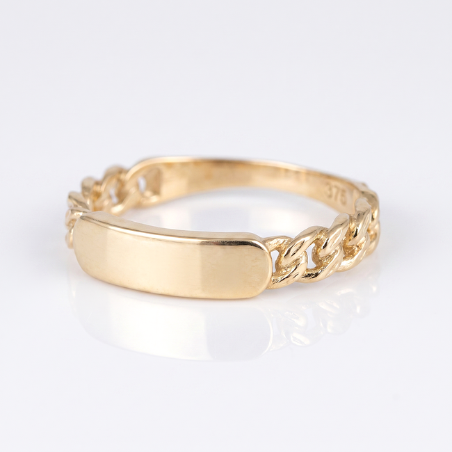 Stoere gouden Graveer Ring met Schakel Details