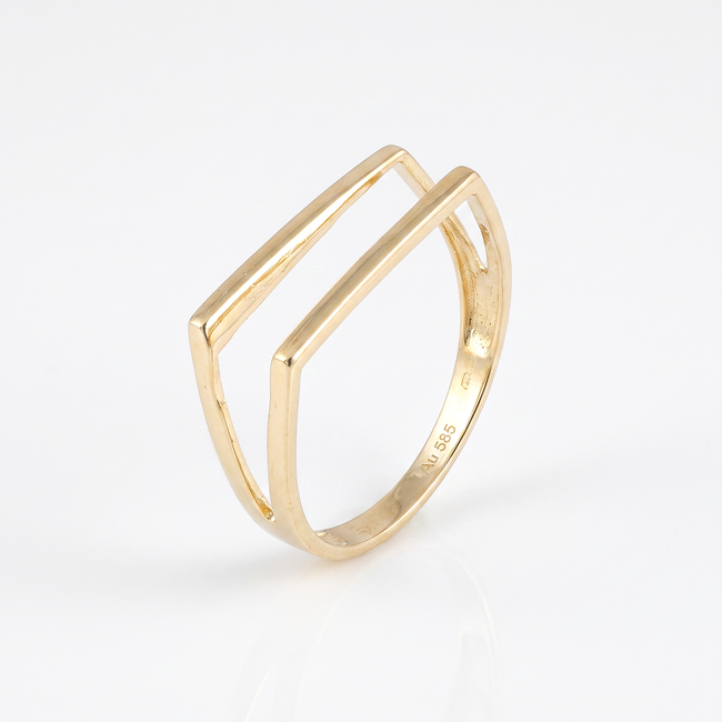 Gouden geometrische ring met open lijnen