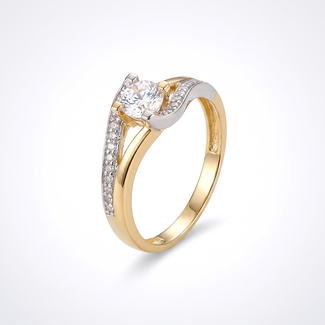 Tweekleurige ring met solitaire steen