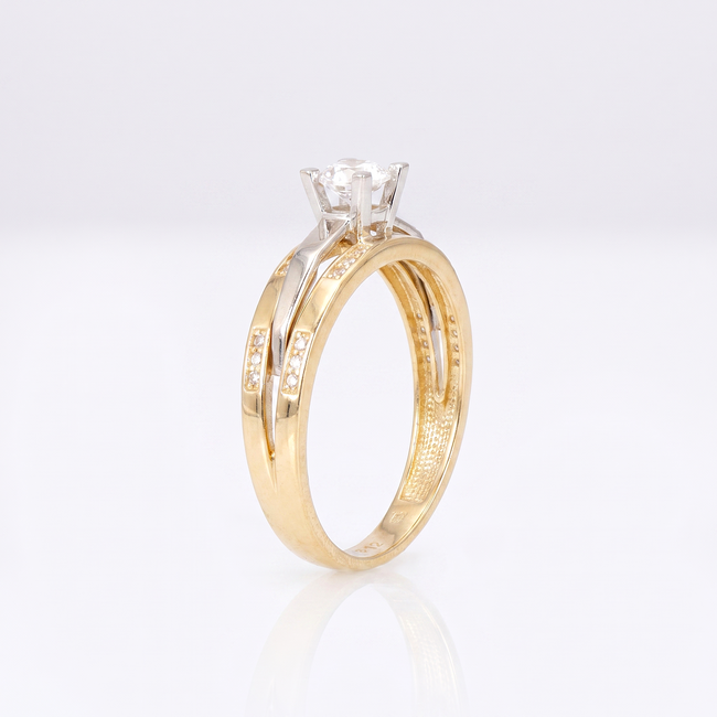 Gouden solitaire ring met dubbele band