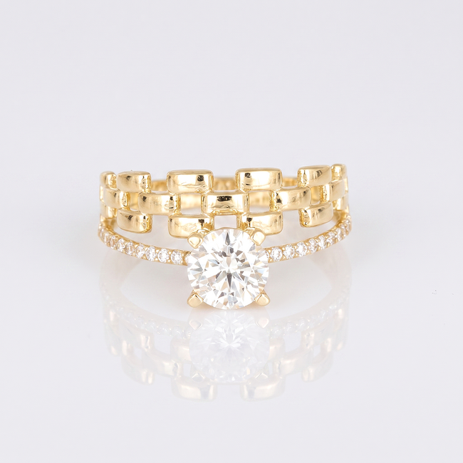 Luxe gouden Schakel Ring met Grote Zirkonia Steen