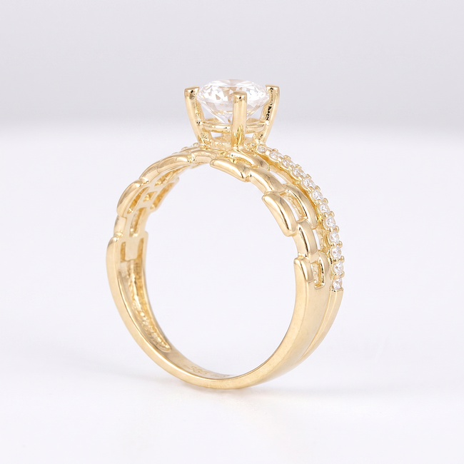 Luxe gouden Schakel Ring met Grote Zirkonia Steen