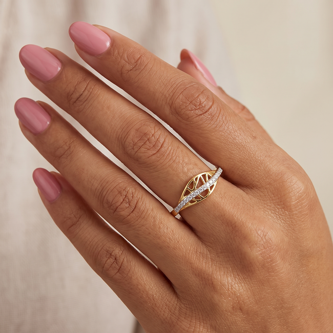 Elegante gouden Opengewerkte Ring met Zirkonia