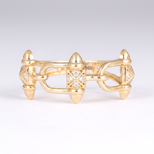 Opengewerkte gouden Ring met Schakelmotief en Zirkonia