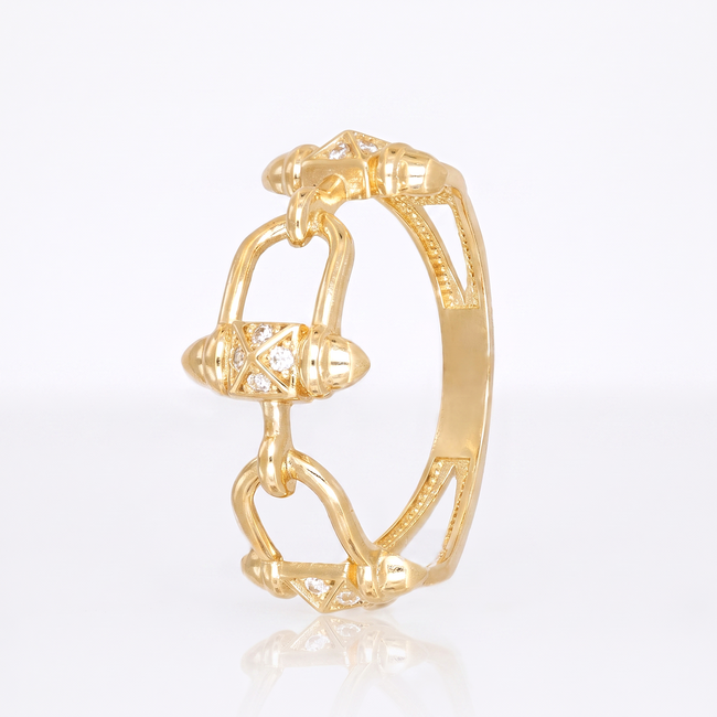 Opengewerkte gouden Ring met Schakelmotief en Zirkonia