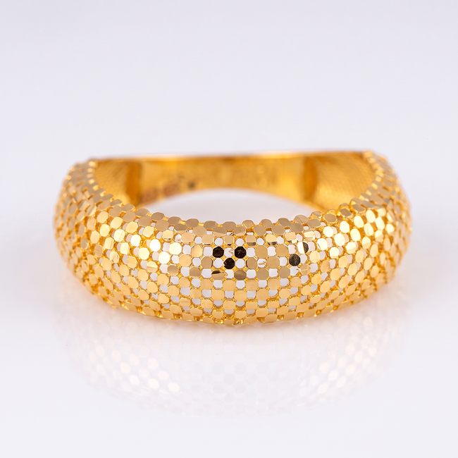14k brede gouden ring met honingraat structuur