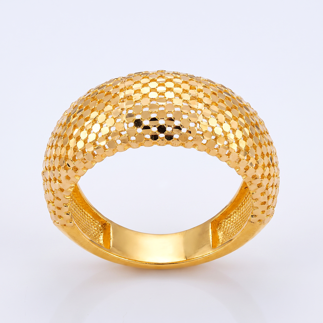 14k brede gouden ring met honingraat structuur