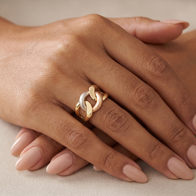 Driekleurige Schakelring met Geelgoud, Witgoud en Roségoud