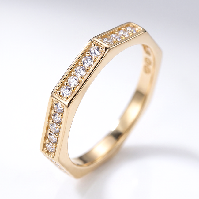 Gouden Ring met Geometrisch Design en Zirkonia