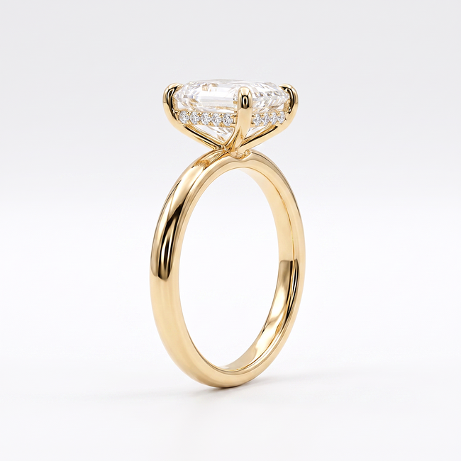 Verlovingsring 14 karaat geelgoud met emerald cut lab grown