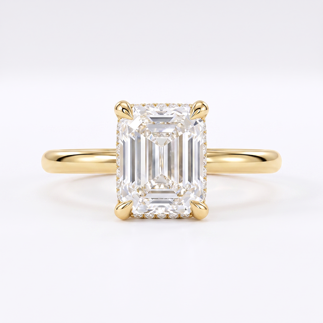 Verlovingsring 14 karaat geelgoud met emerald cut lab grown