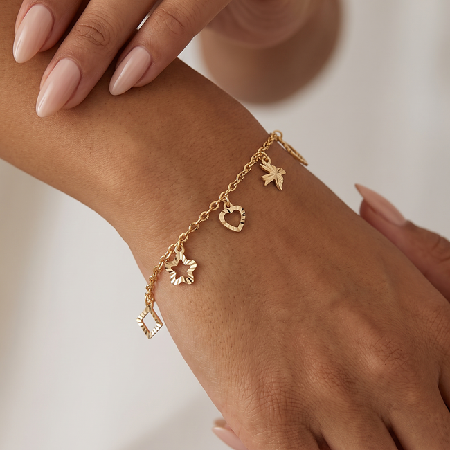 18 karaat geelgouden bedelarmband met bedels