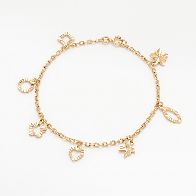 18 karaat geelgouden bedelarmband met bedels