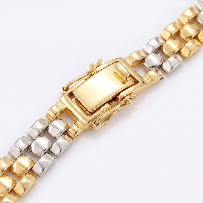 18k Bicolor Armband met Geometrische Schakels