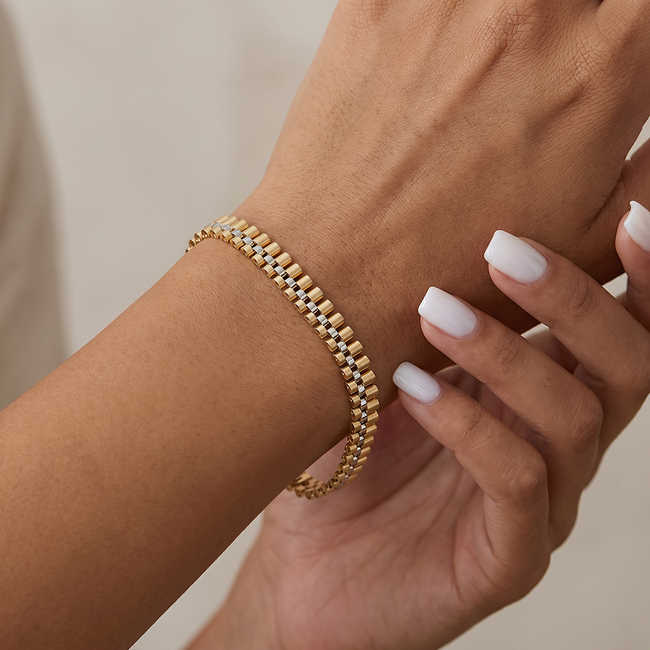 18 Karaat Tweekleurige Gouden Armband