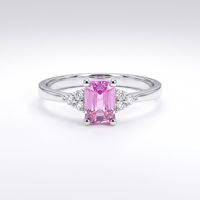 Witgouden ring 14 karaat met roze saffier 0.60 ct