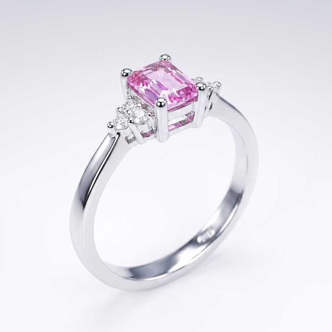 Witgouden ring 14 karaat met roze saffier 0.60 ct