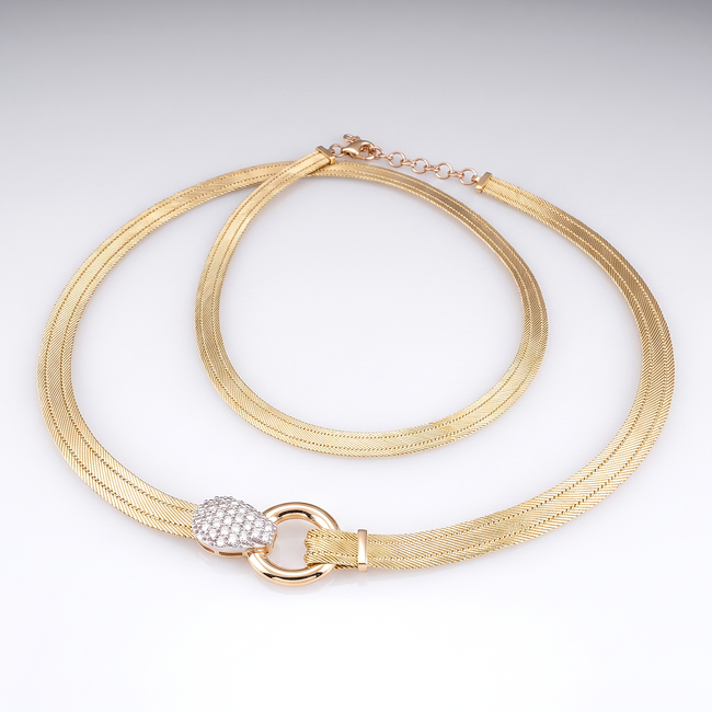 14 karaat Hasır ketting met pavé middenstuk