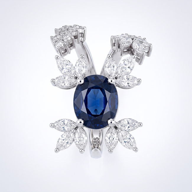 Witgouden statement ring 14 karaat met blauwe saffier 3.35 ct