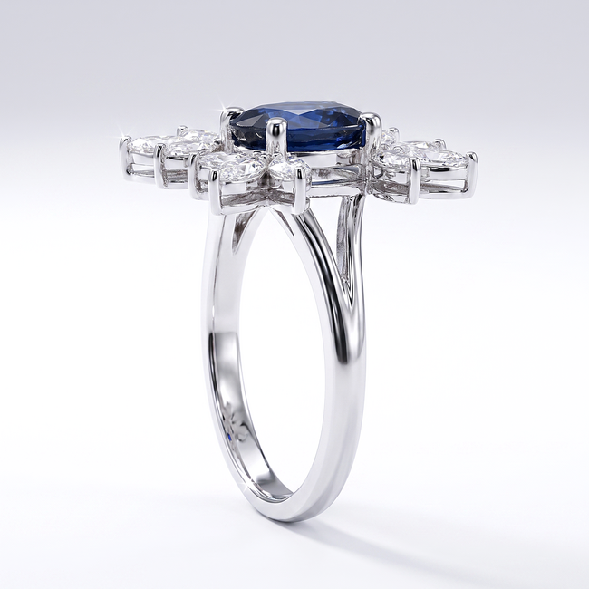 Witgouden statement ring 14 karaat met blauwe saffier 3.35 ct