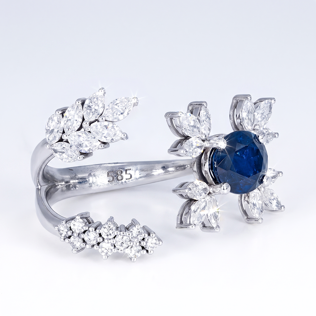 Witgouden statement ring 14 karaat met blauwe saffier 3.35 ct