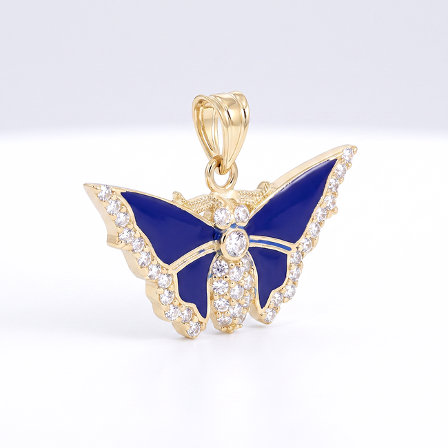 14k gouden vlinder hanger met blauwe emaille