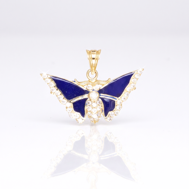 14k gouden vlinder hanger met blauwe emaille