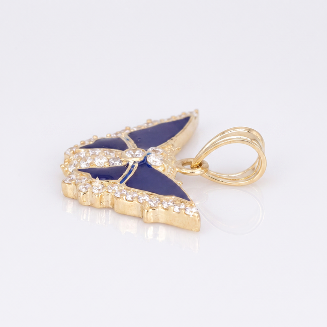 14k gouden vlinder hanger met blauwe emaille