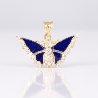 Gouden vlinder hanger blauw