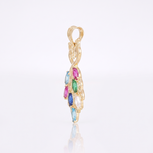 14k gouden pauw hanger met kleurrijke zirkonia