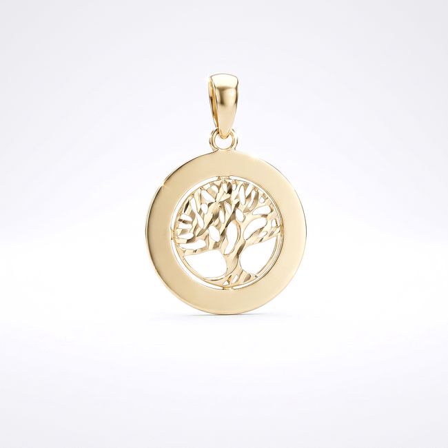 Gouden levensboom hanger in ronde vorm