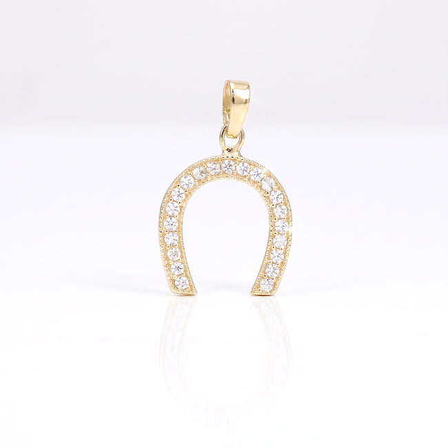 Gouden hoefijzer hanger met witte zirkonia