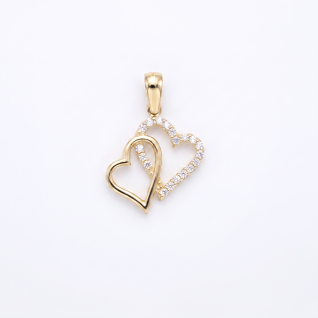 14k gouden dubbele hart hanger met witte zirkonia